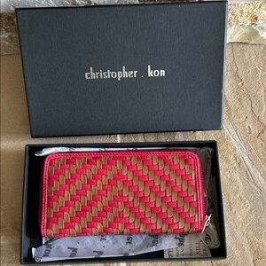 Christopher Kon Red and Tan Woven Wallet